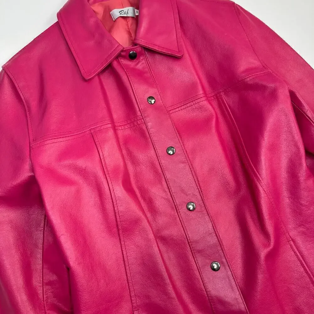 Raf Vintage Hot Pink Leather Snap Front Shacket /Jacket